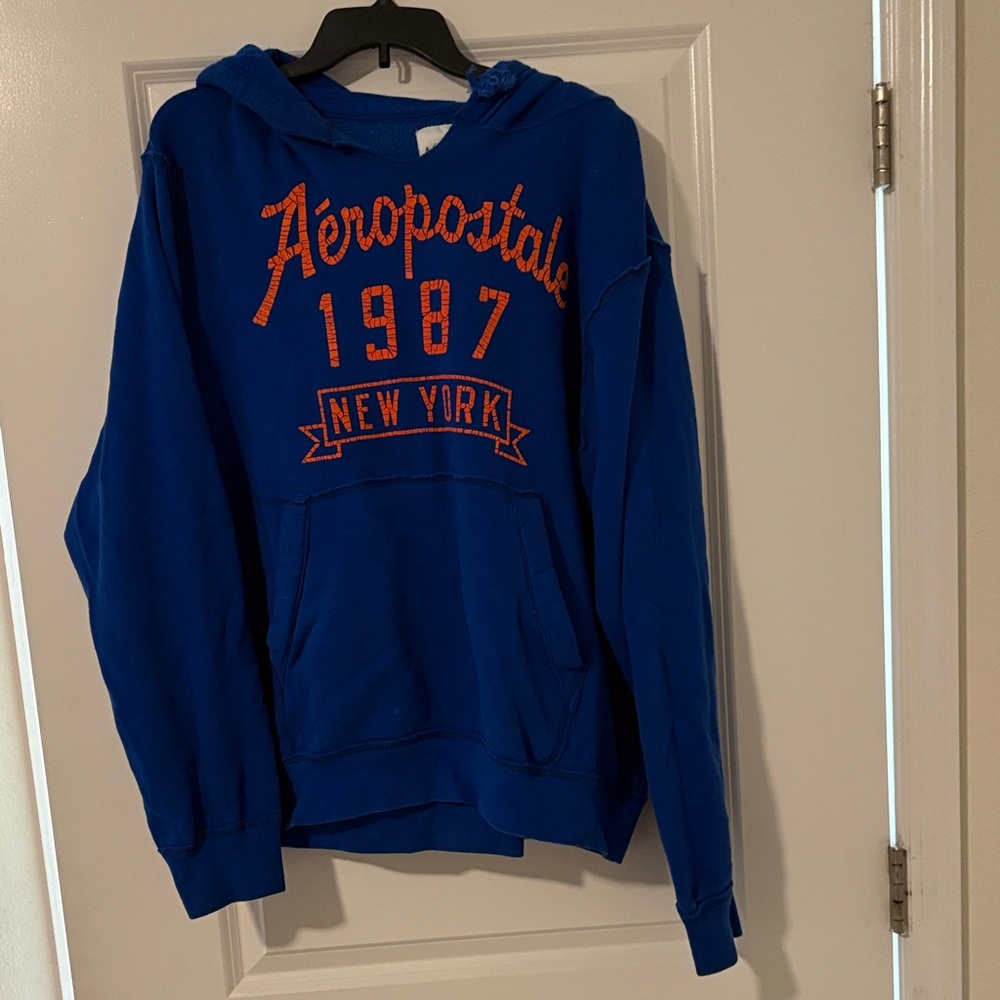 Aeropostale Men's Blue and Orange Hoodie